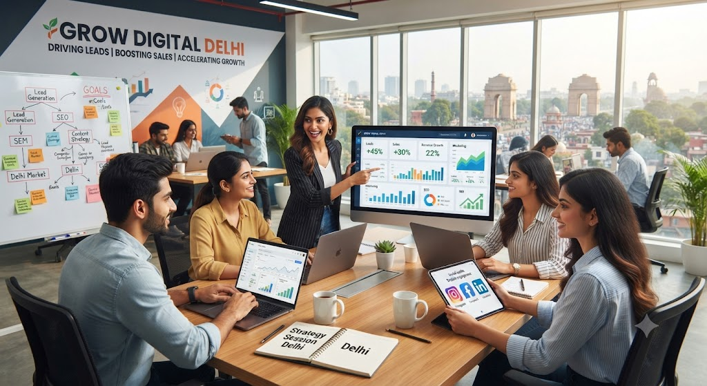 Supporting illustration for Digital Marketing Company in Delhi for Leads, Sales & Growth